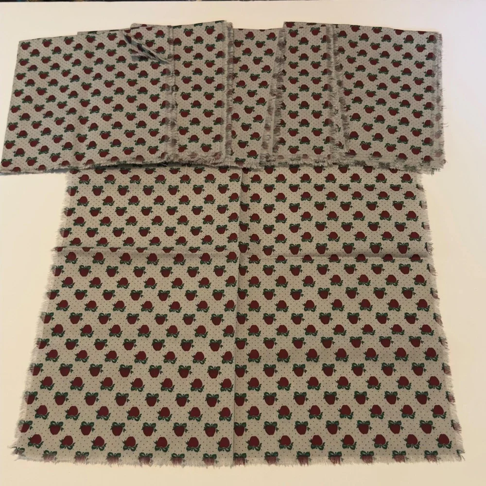 Vintage Style Gray Red Apple Print Frayed Edge Cloth Napkins Set of 6 Farmhouse